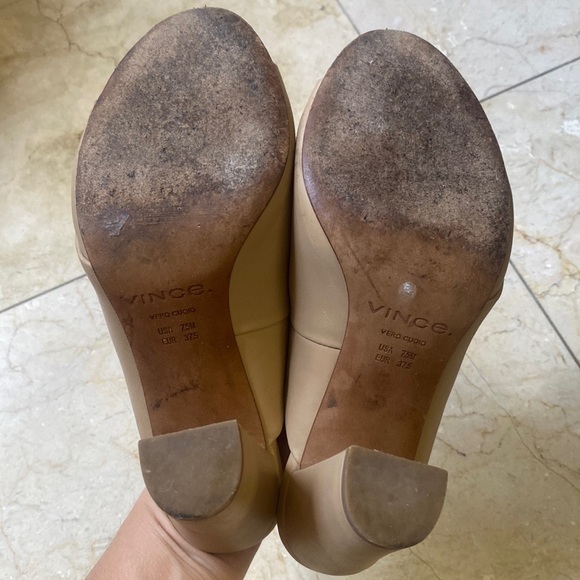 Vince Tan Leather Block Heel Slides - Picture 7 of 9